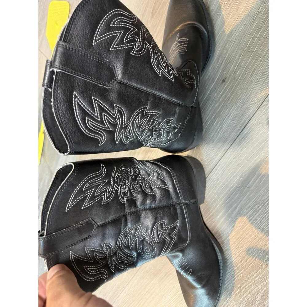 Kids' Deer Stag Western Boots Black Cowboy Youth Size 5 Embroidered Pull-On